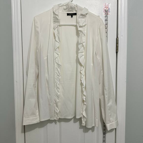 Lafayette 148 New York white ruffle open front topper fit Size 16 - Picture 1 of 7